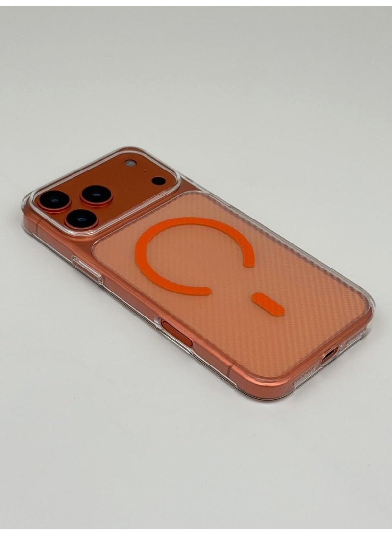 general Premium MagSafe Compatible Carbon Fiber Texture Case for iPhone 17 Pro Max – Ultra-Slim Shockproof Back Cover with Integrated Camera Protector & Metallic Accents – [Orange] - Image 4